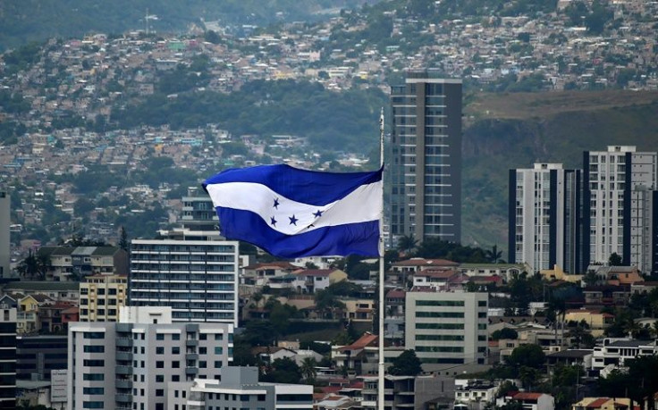 The Honduran flag over the capital Tegucigalpa