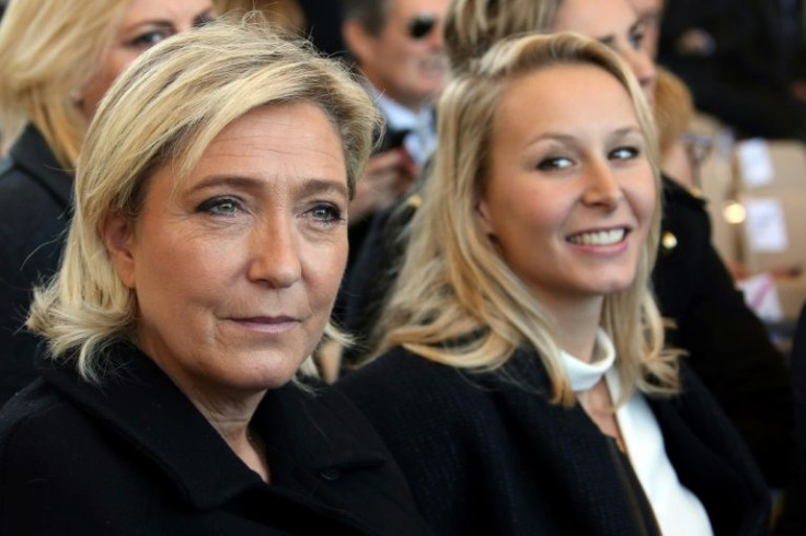 Marine Le Pen sits with her niece Marion in Nice, southeastern France, in 2016