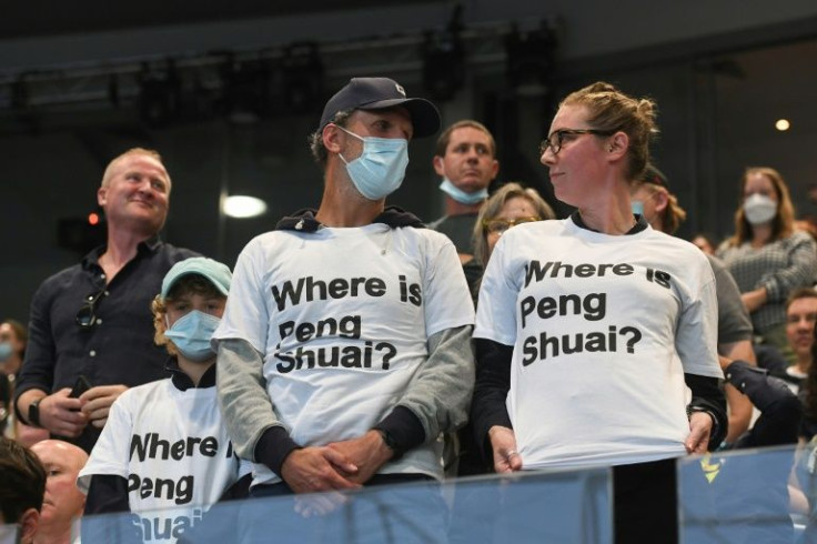 Activists handed out 'Where is Peng Shuai?' T-shirts to spectators at the Australian Open women's final to highlight concern over the Chinese star, who is absent from Melbourne