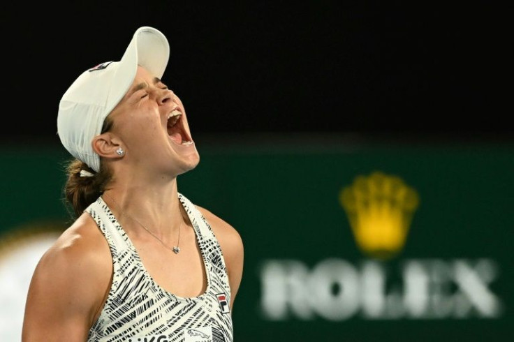 Ashleigh Barty screams in delight after clinching match point at the Australian Open