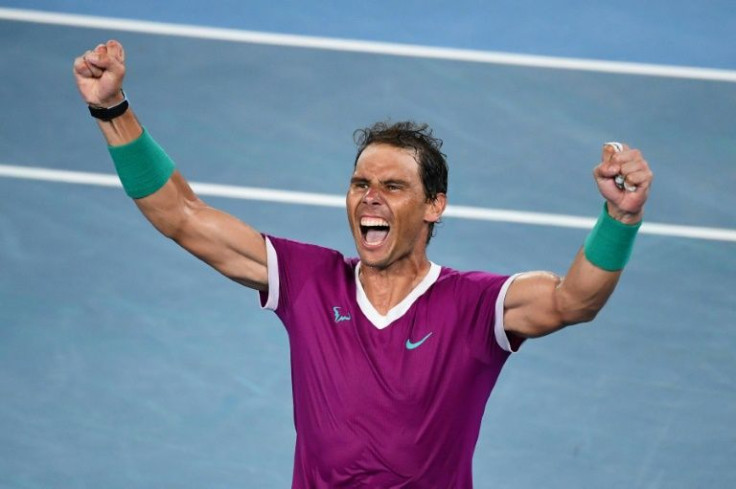 Rafael Nadal reacts after beating Daniil Medvedev over an epic five sets in the Australian Open final