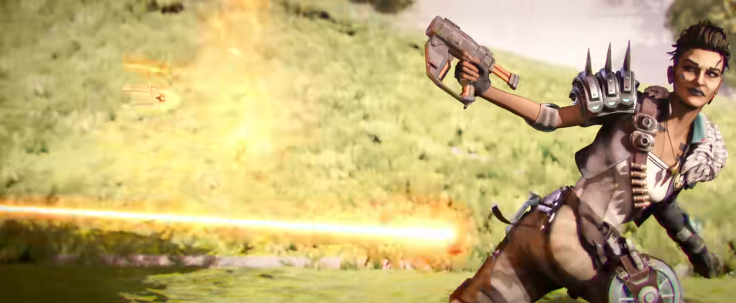 Maggie firing a special dart from her pistol in the Apex Legends Defiance trailer