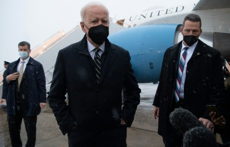 US President Joe Biden, pictured talking to reporters on January 28, 2022, warned Russia of the 'severe consequences' it would face if it walked away from diplomacy
