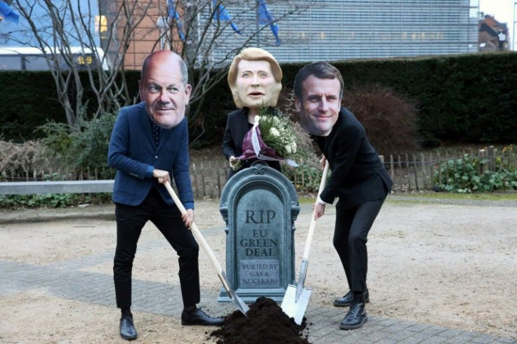 Mask-wearing activists accused EU leaders of killing their green ambitions by according both gas and nuclear energy a sustainable finance label