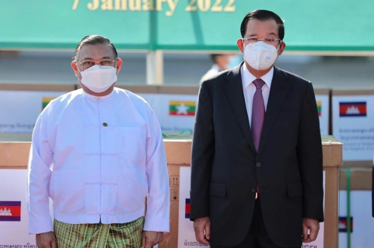 Myanmar junta foreign minister Wunna Maung Lwin (L), pictured with Cambodian Prime Minister Hun Sen, has not been invited to an upcoming ASEAN meeting
