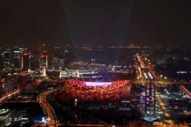 Lights illuminate the National Stadium, known as the Bird's Nest, in Beijing