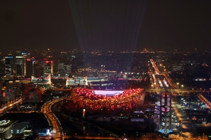 Lights illuminate the National Stadium, known as the Bird's Nest, in Beijing