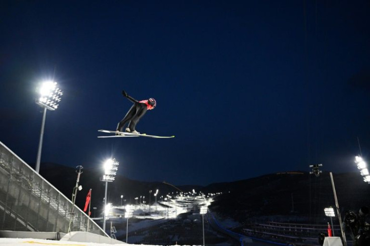 Japan's Yuka Seto practises during a ski-jumping training session