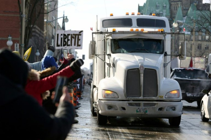 Supporters of the Freedom Convoy protest against Covid-19 vaccine mandates and restrictions, seen here last week, protest in front of parliament in Ottawa, Canada