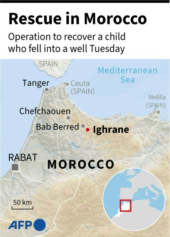 Map locating the village Ighrane where a rescue operation is underway to recover a child who fell into a well Tuesday