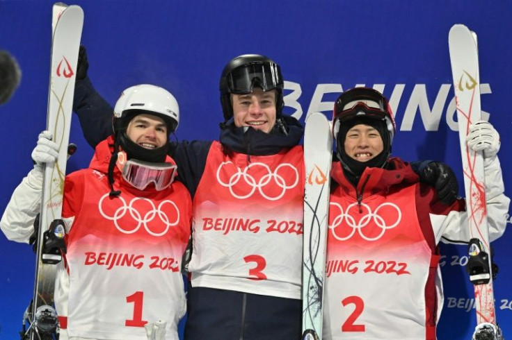 Reigning champion Mikael Kingsbury (L) was beaten to gold in the men's moguls by Sweden's Walter Wallberg, with Japan's Ikuma Horishima taking bronze