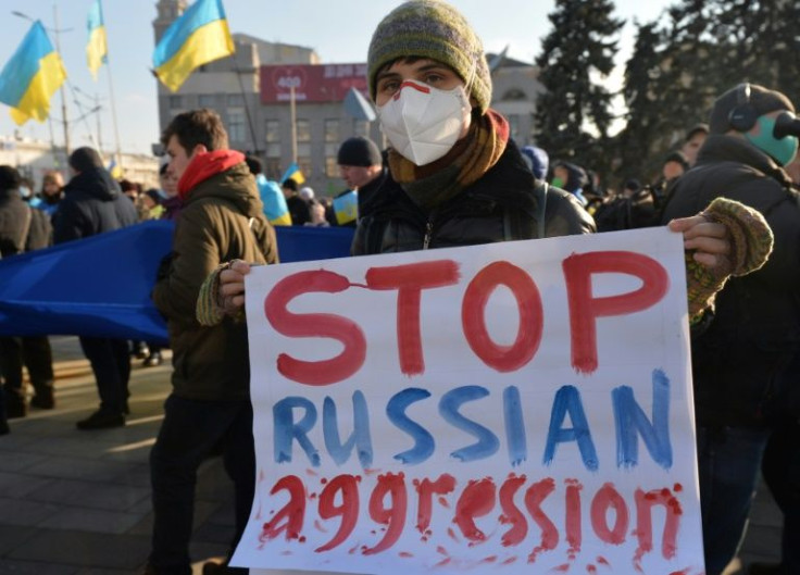 One of he demonstrators at Saturday's protest in Ukraine's second city Kharkiv