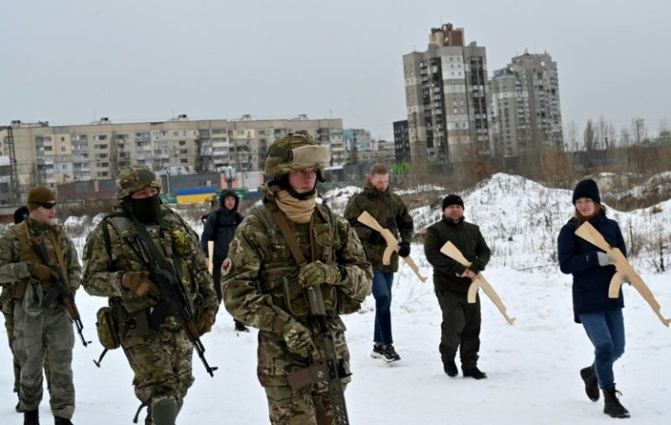 Ukrainian army instructors have been holding military training sessions with civilians amid fears of a Russian invasion