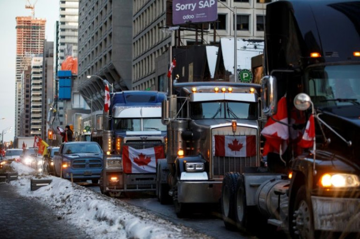 Trucks seen on Toronto streets as part of mass protests agaist Covid health restrictions