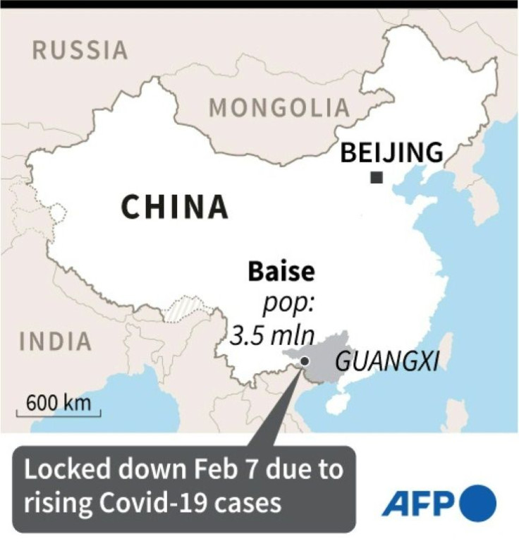Map locating Baise, nicknamed the 'aluminium capital of southern China', locked down on Monday because of surging Covid-19 cases.