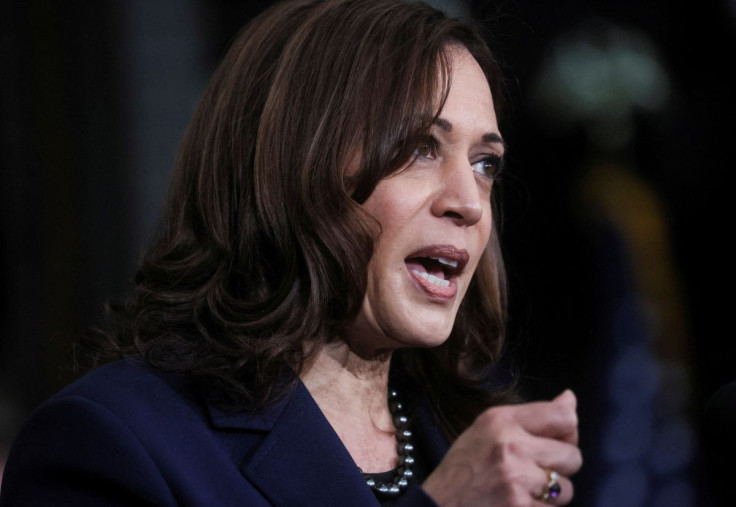 U.S. Vice President Kamala Harris speaks prior to President Joe Biden signing an executive order on federal construction project contracts and labor agreements during a visit to Ironworkers Local 5 in Upper Marlboro, Maryland, U.S., February 4, 2022. 