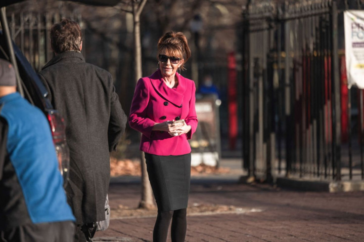 Sarah Palin, 2008 Republican vice presidential candidate and former Alaska governor, arrives with former NHL hockey player Ron Duguay during her defamation lawsuit against the New York Times, at the United States Courthouse in the Manhattan borough of New