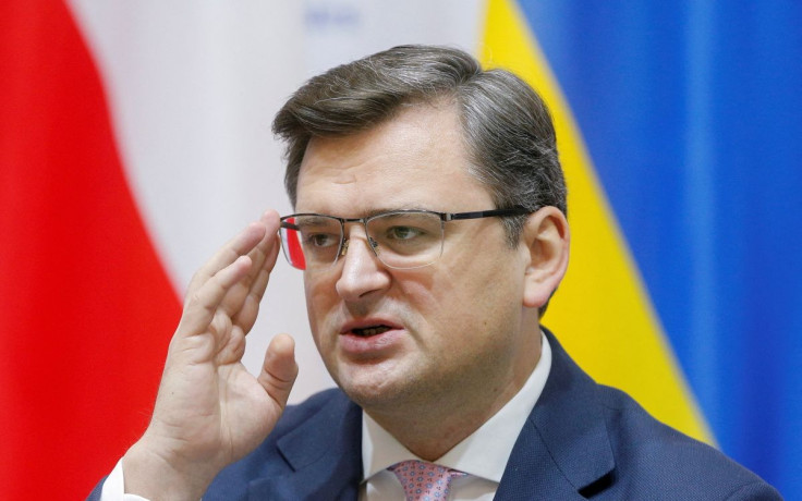Ukrainian Foreign Minister Dmytro Kuleba attends a news briefing following talks with his counterparts from the Czech Republic, Slovakia and Austria in Kyiv, Ukraine February 8, 2022.