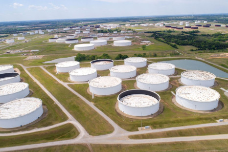 Crude oil storage tanks are seen in an aerial photograph at the Cushing oil hub in Cushing, Oklahoma, U.S. April 21, 2020. 