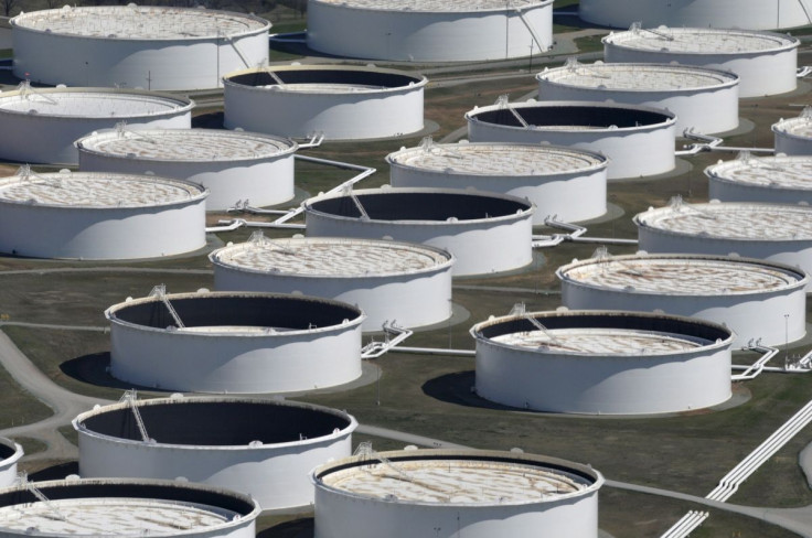 Crude oil storage tanks are seen from above at the Cushing oil hub, appearing to run out of space to contain a historic supply glut that has hammered prices, in Cushing, Oklahoma, March 24, 2016.  