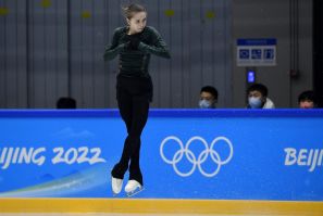 2022 Beijing Olympics - Figure Skating - Training Rink Capital Indoor Stadium, Beijing, China - February 10, 2022. Kamila Valieva of the Russian Olympic Committee during training. 