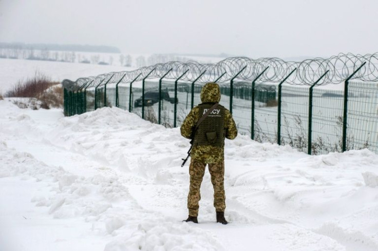 Ukrainian frontier guard is stationed along the border with Russia, some 40 kms from the second largest Ukrainian city of Kharkiv