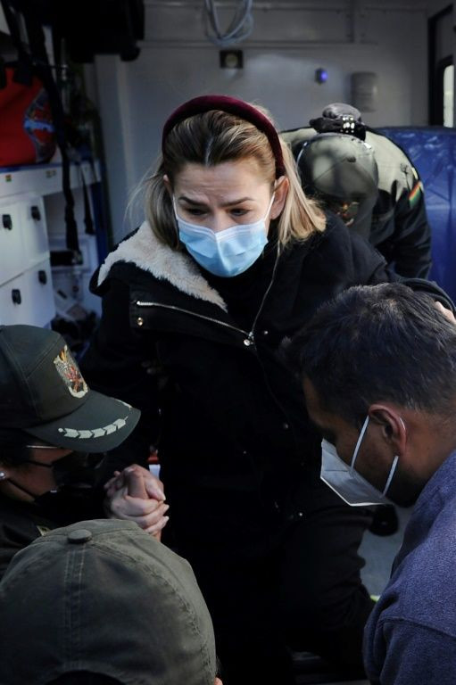 Jeanine Anez returns to the Miraflores Women's Penitentiary Center after been taken to a hospital to receive medical attention in La Paz in August 2021