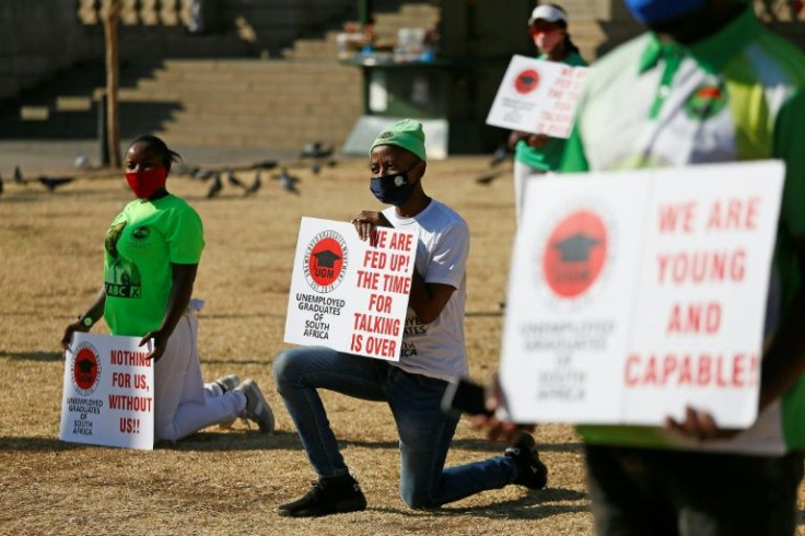 Unemployed graduates at a demonstration in Pretoria in 2020. More than a third of South Africa's workforce is jobless