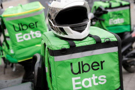 Delivery bags with logos of Uber Eats are seen on a street in central Kiev, Ukraine May 27, 2020.  