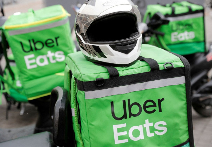Delivery bags with logos of Uber Eats are seen on a street in central Kiev, Ukraine May 27, 2020.  