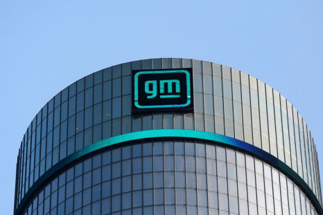 The new GM logo is seen on the facade of the General Motors headquarters in Detroit, Michigan, U.S., March 16, 2021. 
