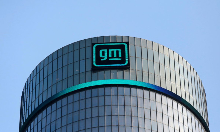 The new GM logo is seen on the facade of the General Motors headquarters in Detroit, Michigan, U.S., March 16, 2021. 