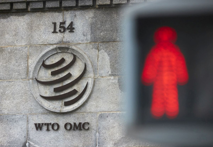 A logo is pictured on the World Trade Organisation (WTO) building before a ministerial meeting to discuss a draft agreement on curbing subsidies for the fisheries industry in Geneva, Switzerland, July 15, 2021. 