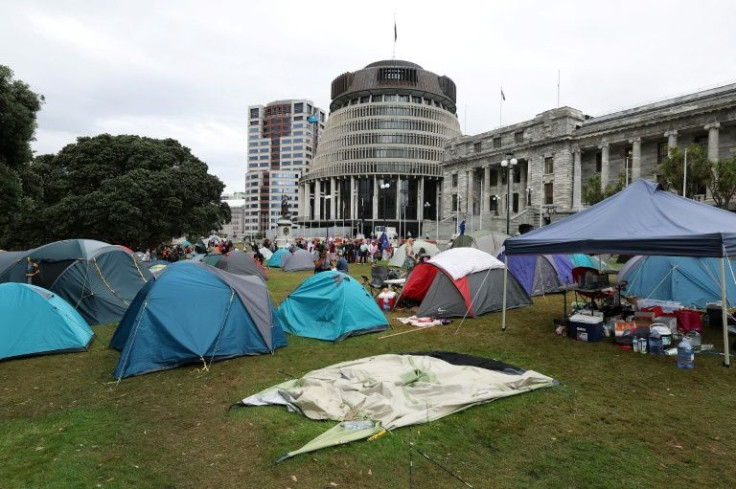 A festive mood prevailed at a makeshift tent settlement inhabitants have dubbed "Camp Freedom"