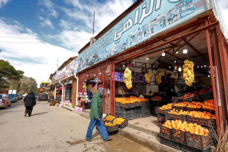 A vegetable and fruit seller's shop in Libya's northeastern town of Shahat -- the country has been enjoying relative stability since late 2020
