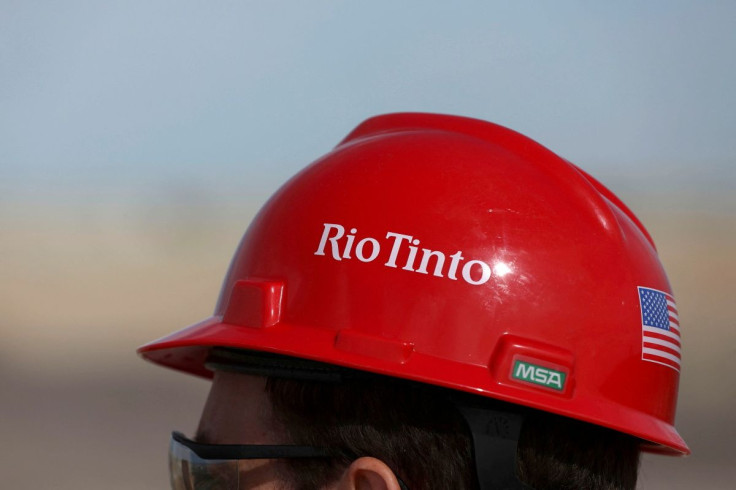 The Rio Tinto logo is displayed on a visitor's helmet at a borates mine in Boron, California, U.S., November 15, 2019. 