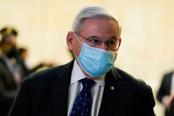 U.S. Senator Bob Menendez (D-NJ) arrives to a Senate Democratic lunch to discuss the party's push to enact voting rights legislation and possible changes to Senate rules, on Capitol Hill in Washington, U.S., January 13, 2022. 