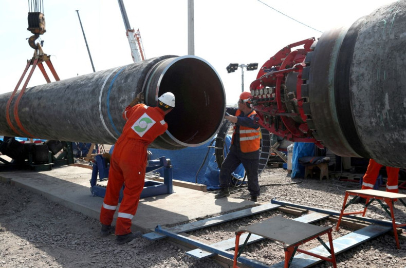 Workers are seen at the construction site of the Nord Stream 2 gas pipeline, near the town of Kingisepp, Leningrad region, Russia, June 5, 2019.