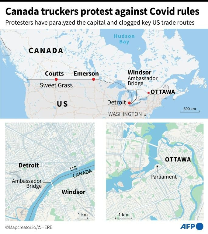Canada truckers protest against Covid rules