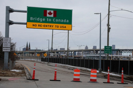 An entrance ramp to the Ambassador Bridge is seen closed in Detroit, Michigan, U.S., due to truckers' protests against coronavirus disease (COVID-19) vaccine mandates in Canada, February 10, 2022. 