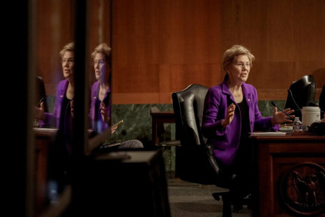 U.S. Senator Elizabeth Warren (D-MA) asks a question to Sarah Bloom Raskin, nominated to be vice chairman for supervision and a member of the Federal Reserve Board of Governors, during a Senate Banking, Housing and Urban Affairs Committee confirmation hea
