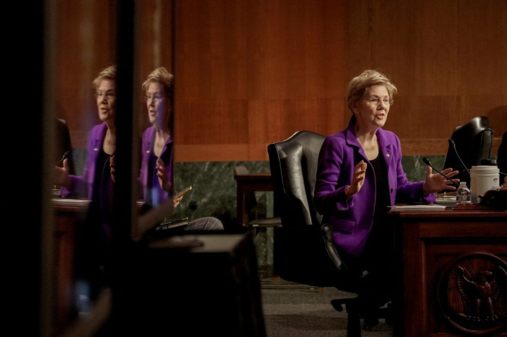 U.S. Senator Elizabeth Warren (D-MA) asks a question to Sarah Bloom Raskin, nominated to be vice chairman for supervision and a member of the Federal Reserve Board of Governors, during a Senate Banking, Housing and Urban Affairs Committee confirmation hea