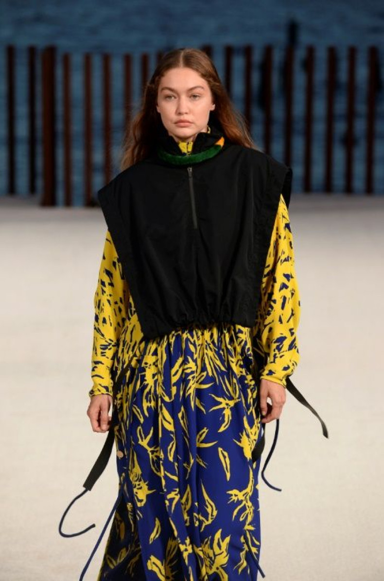 Gigi Hadid models a Proenza Schouler design at New York Fashion Week in September 2021