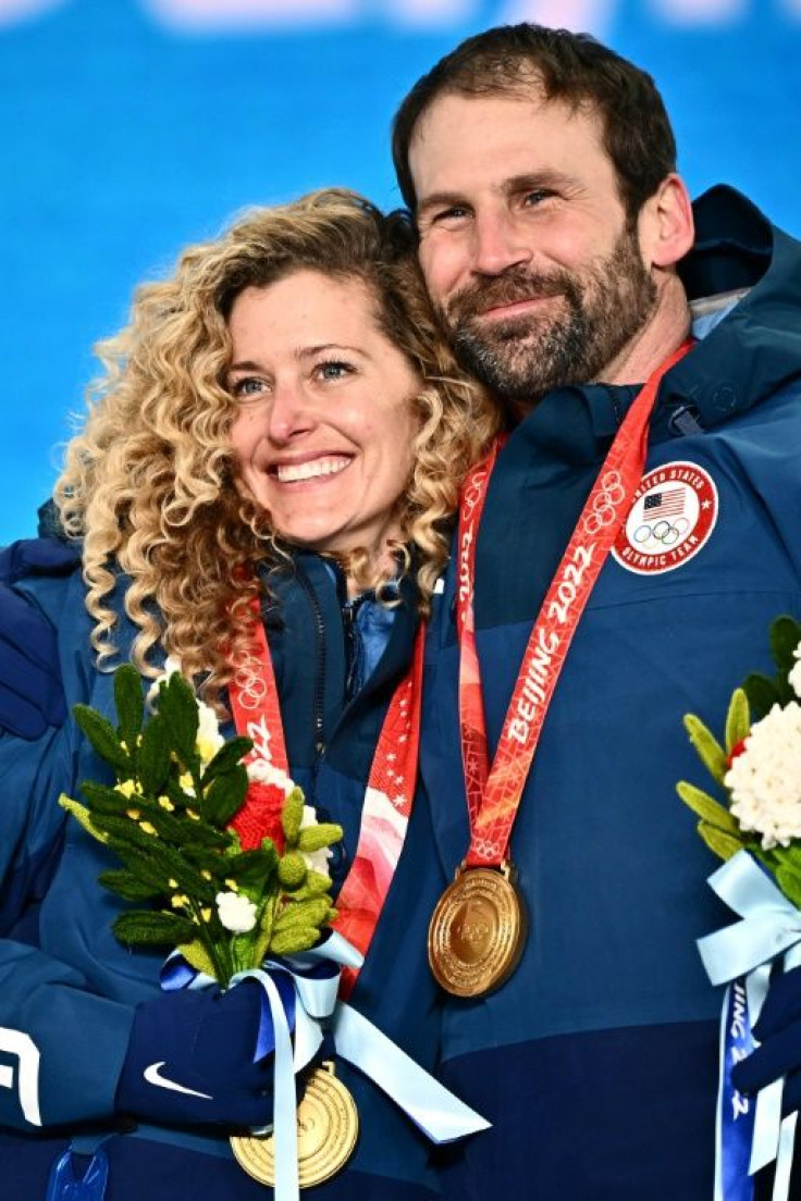 The USA's Lindsey Jacobellis and Nick Baumgartner won the snowboard mixed team cross despite being the oldest pair in the event