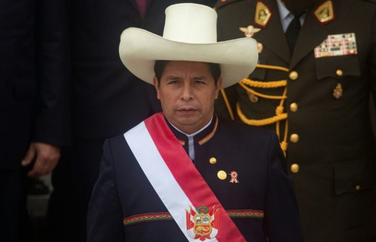 Peru President Pedro Castillo wore his distinctive hat during his inauguration in July 2021