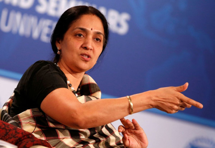 Chitra Ramkrishna, Managing Director and CEO, National Stock Exchange (India), participates in The Future of Finance panel discussion during the IMF-World Bank annual meetings in Washington October 12, 2014.