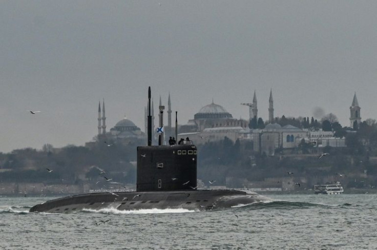 A Russian navy submarine crossed the Bosphorus on its way to join drill being conducted off Ukraine's coast in the Black Sea