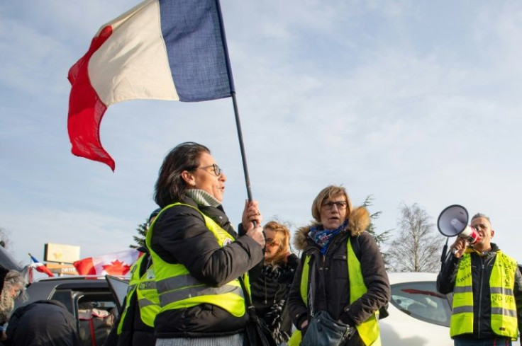 Participants in the so-called "Freedom convoy" near Vimy in northern France on Sunday.