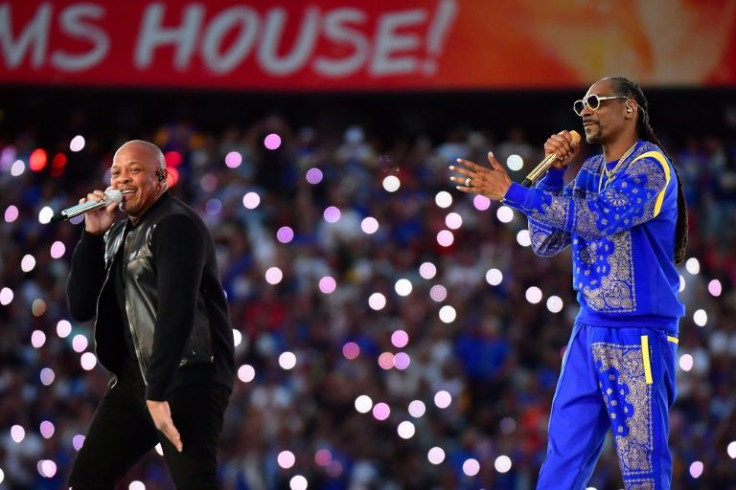 Dr. Dre (L) and Snoop Dogg helmed Sunday's Super Bowl halftime show, the first to feature hip-hop as its main act