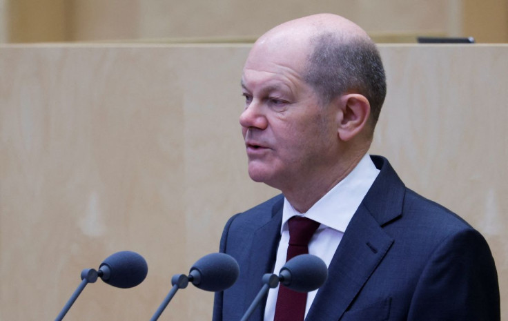 German Chancellor Olaf Scholz speaks at the upper House of parliament Bundesrat in Berlin, Germany February 11, 2022. 